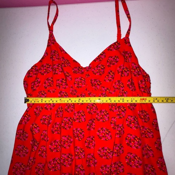Old Navy Vibrant Red Dress with Pink Floral Pattern - Picture 3 of 7